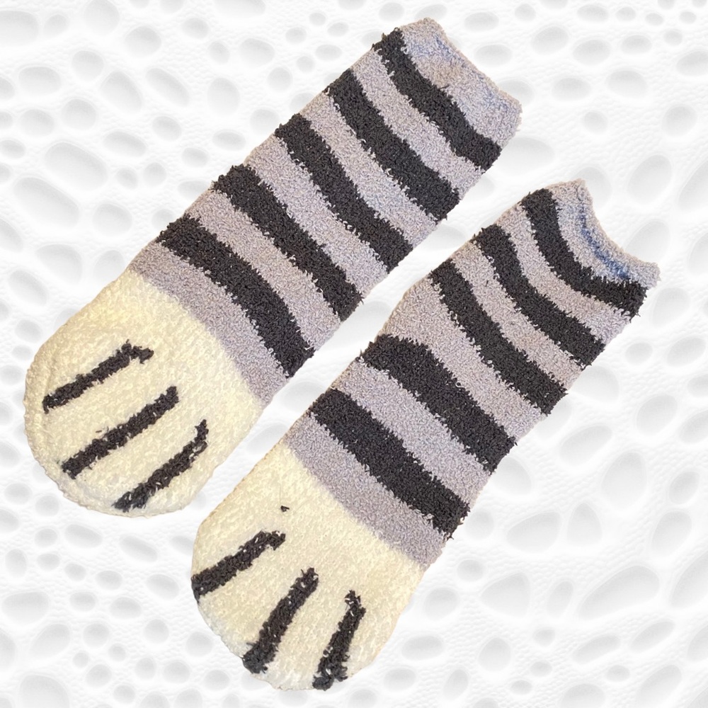 Cat Paw Socks Fuzzy Warm Adorable Kitty Slipper New Brown Black Gray Grey - Picture 4 of 13